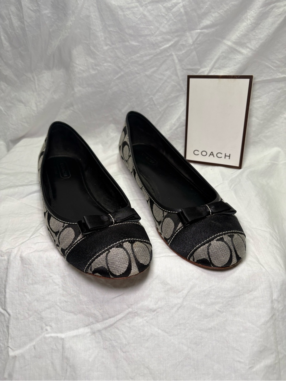 Coach Black & Gray Cindie Signature Canvas Ballet Flats
